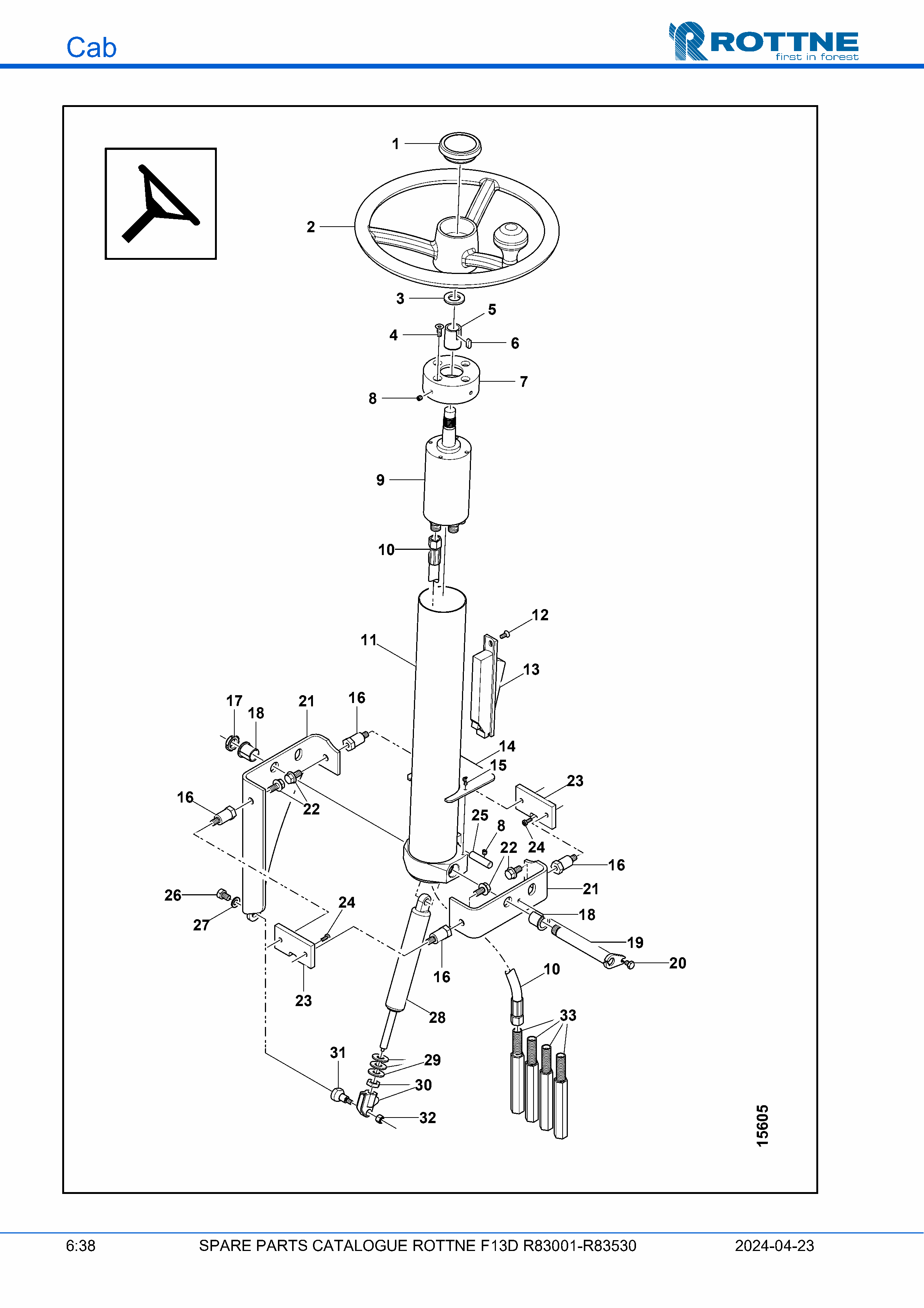 Рулевое колесо, машины с Orbitrol (F13D R83001–R83530, 2024-04-23)