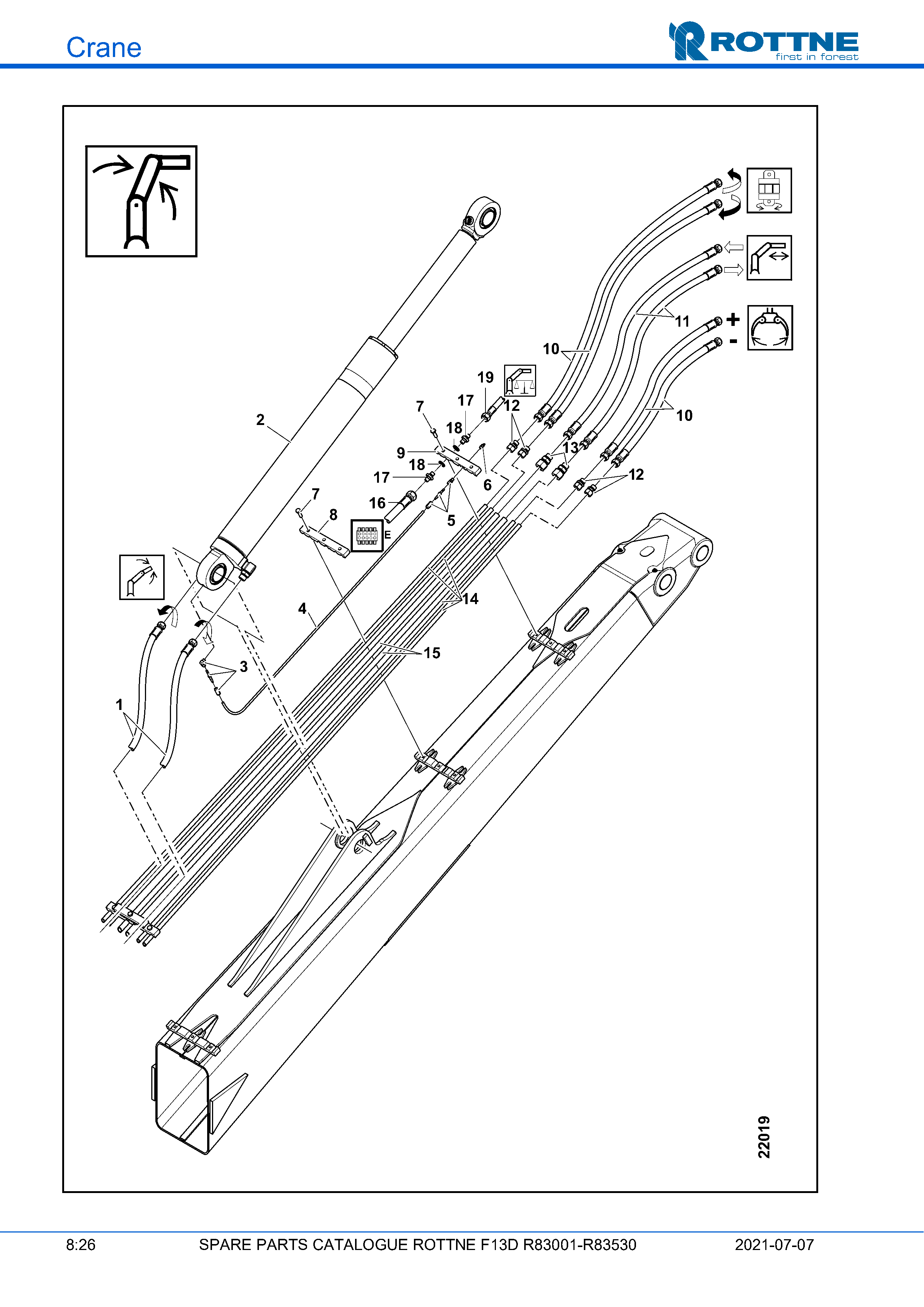 Подъёмная стрела, верхняя часть, шланги и трубопроводы (F13D R83001–R83530, 2021-07-07)