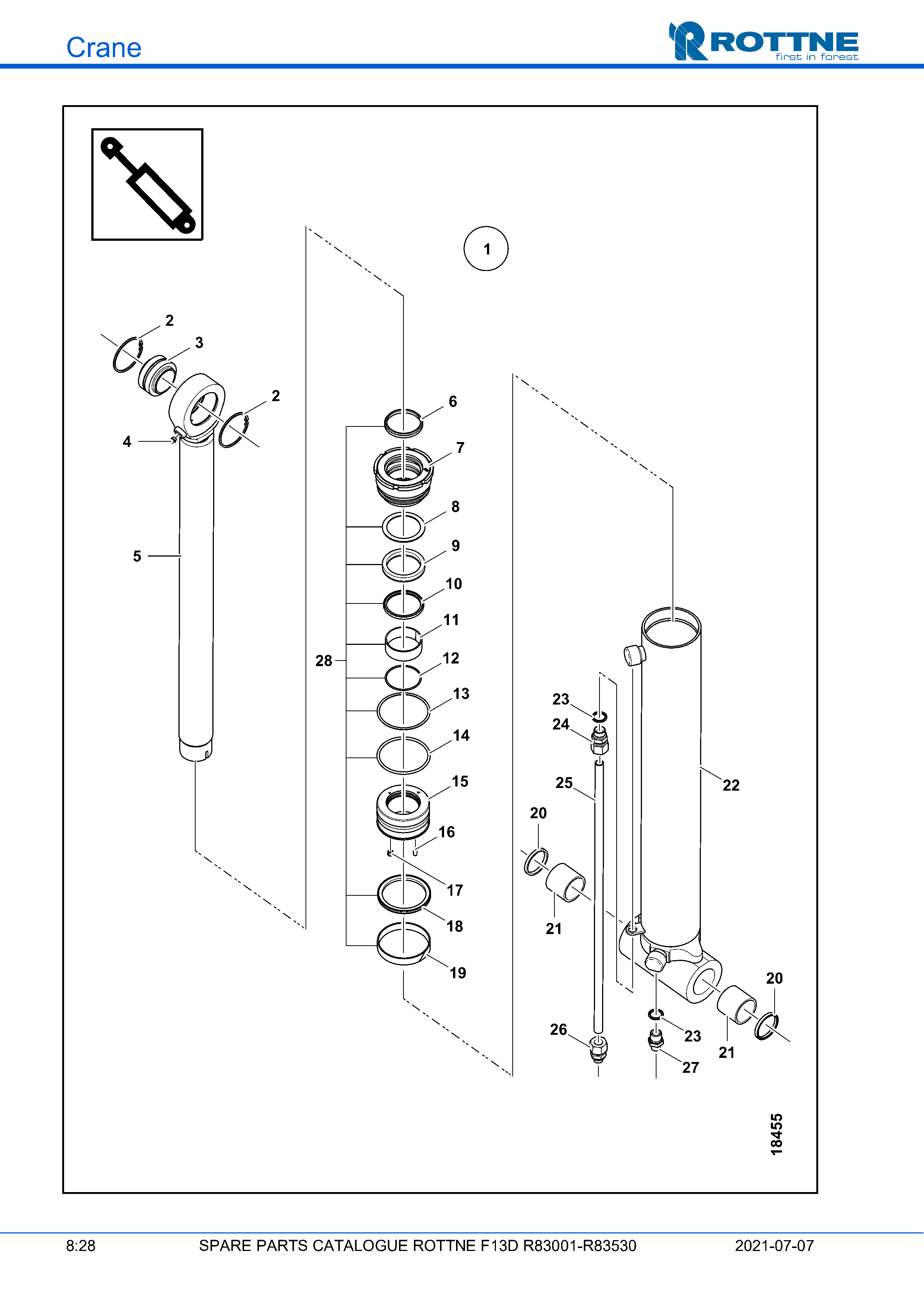 Цилиндр стрелы вылета (F13D R83001–R83530, 2021-07-07)
