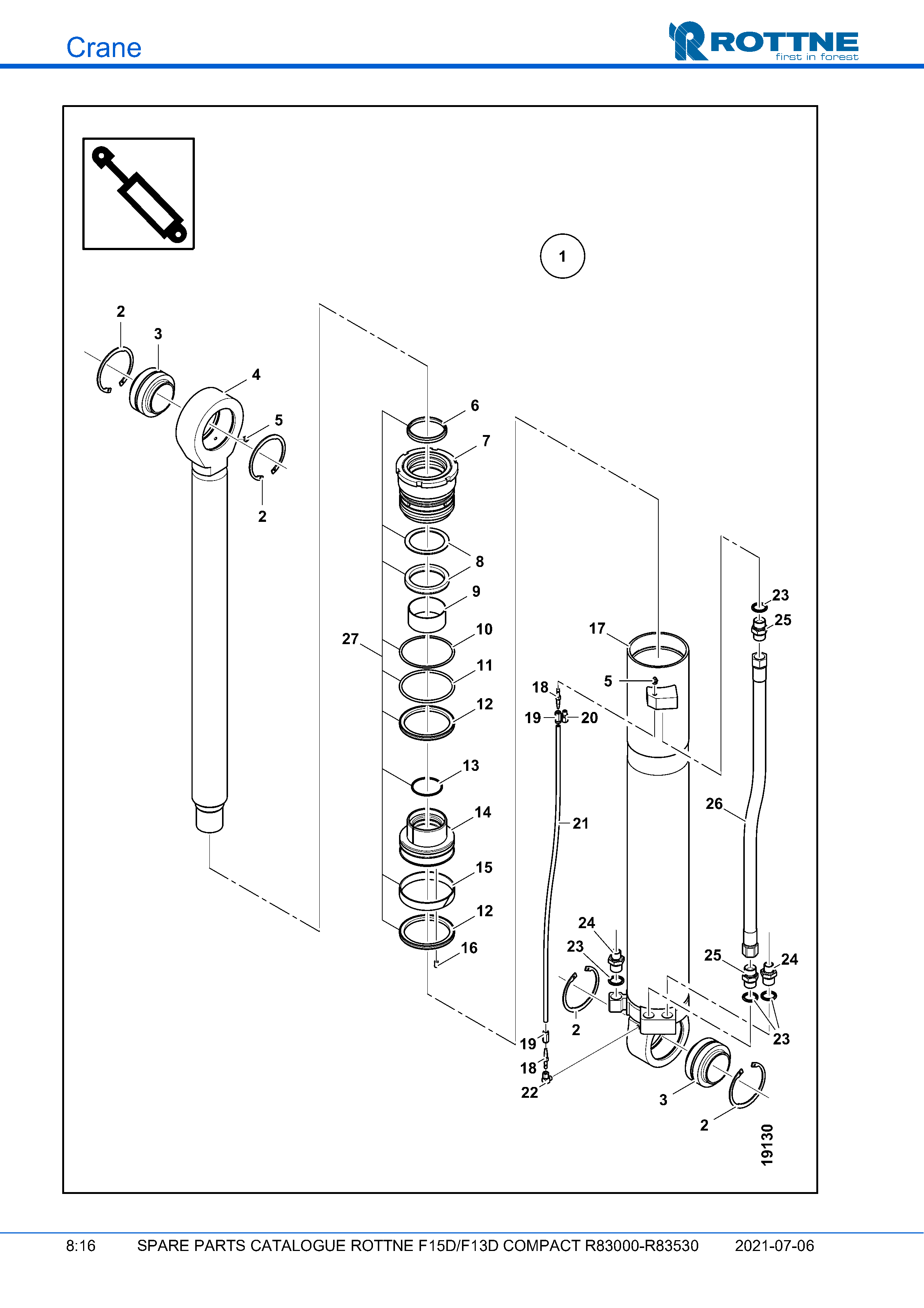 Гидроцилиндр, подъёмный рычаг (F15D/F13D COMPACT R83000–R83530, 2021-07-06)