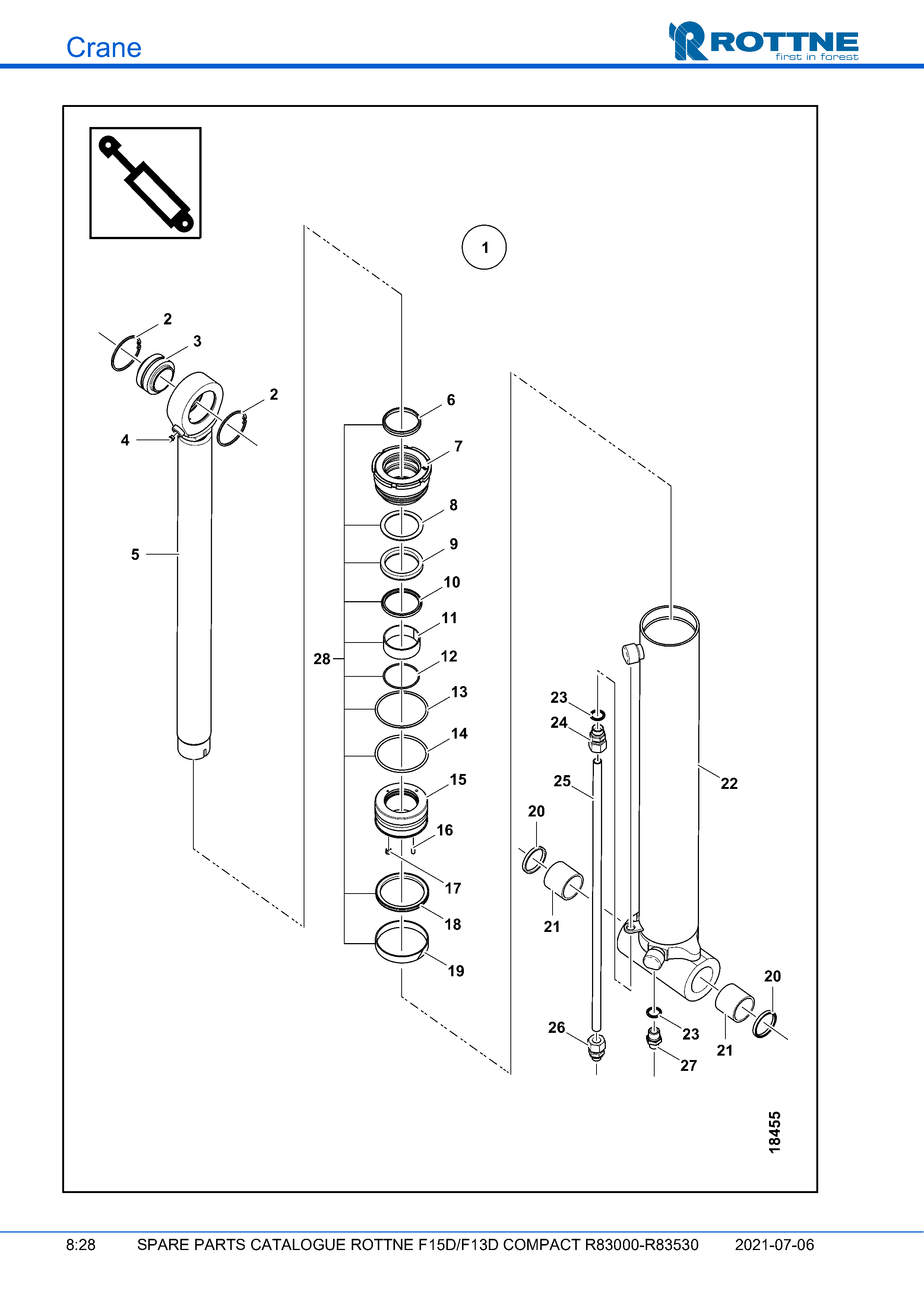 Цилиндр стрелы вылета (F15D/F13D COMPACT R83000–R83530, 2021-07-06)
