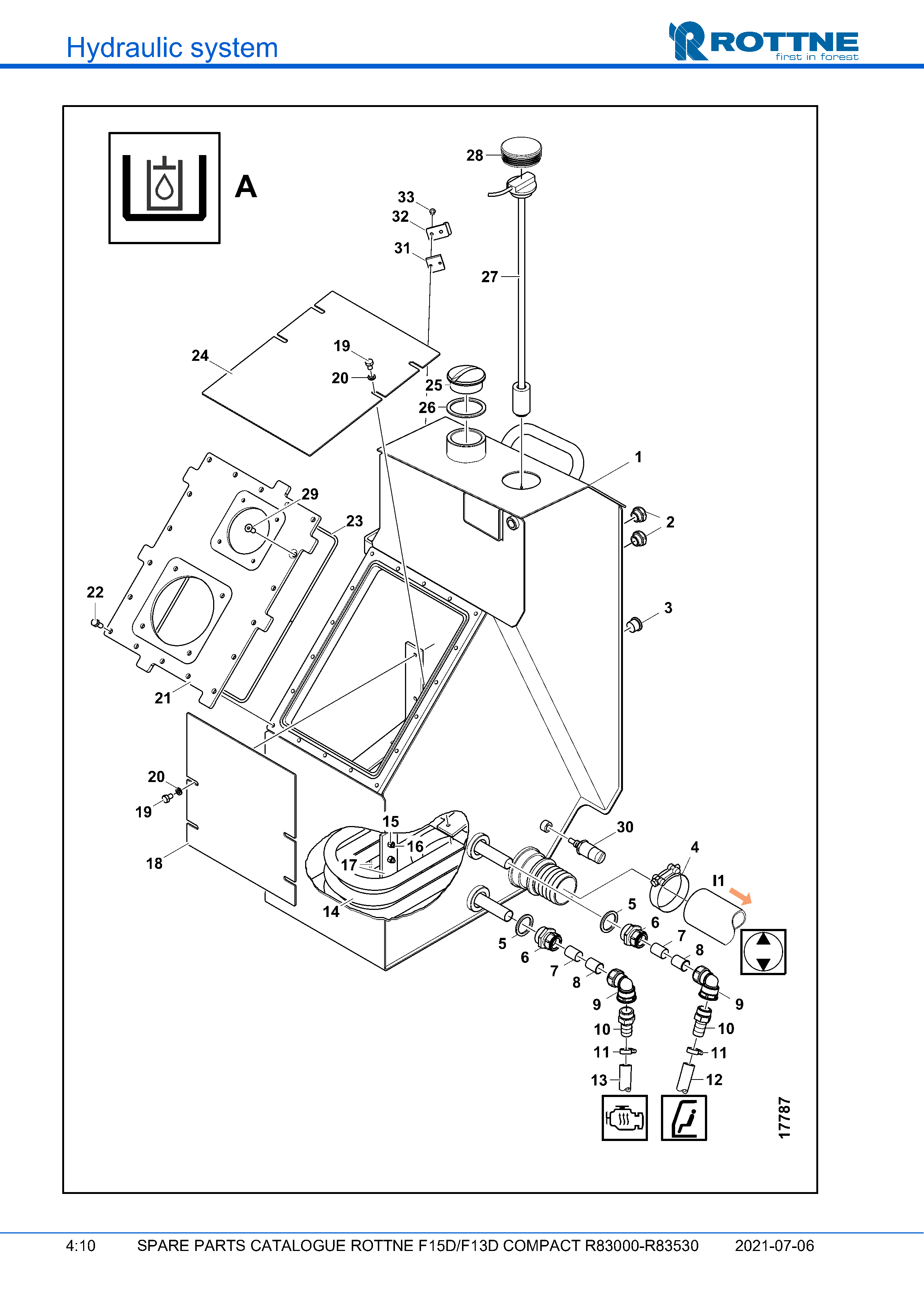 Гидравлический масляный бак "A" (F15D/F13D COMPACT R83000–R83530, 2021-07-06, 722384)