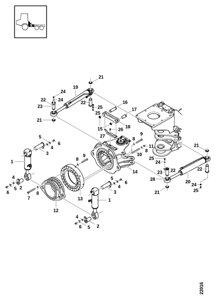 Соединение рамы, гидроцилиндры и шаровой поворотный стол