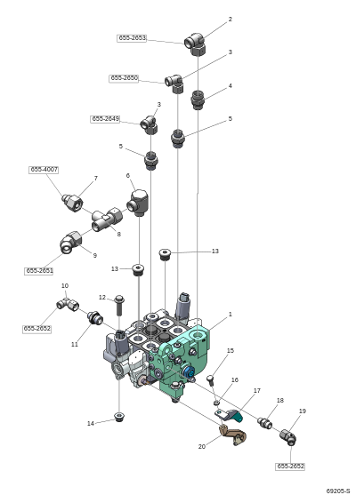 Рулевой клапан (P70CP), машины без Orbitrol рулевого управления "E"
