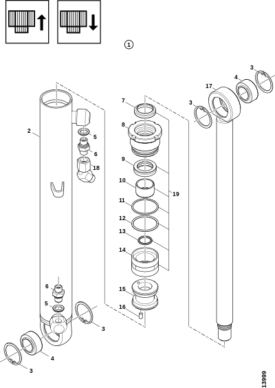 Гидроцилиндр, передняя панель вверх и вниз