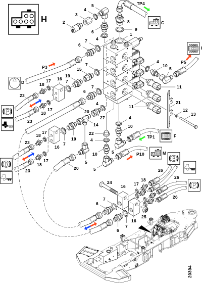 Сервисный блок, тормозная система "H"