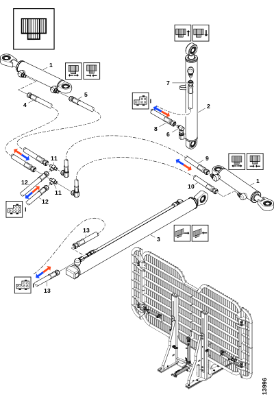 Соединения, гидроцилиндр передней панели