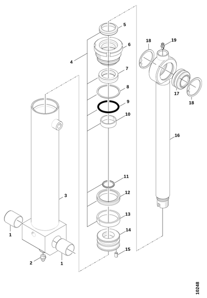 Гидроцилиндр, верхние ножи сучкорезки