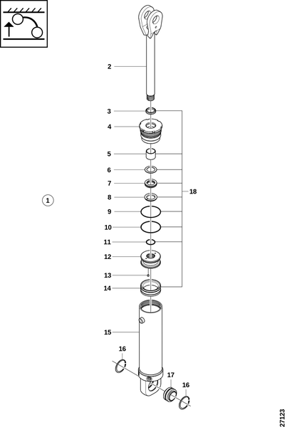 Гидроцилиндр, подъём задней тележки