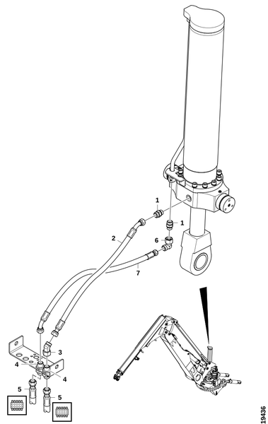 Гидроцилиндр, подъёмный рычаг, шланги