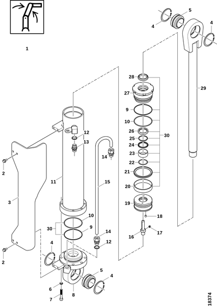 Гидроцилиндр, подъёмный рычаг RK50