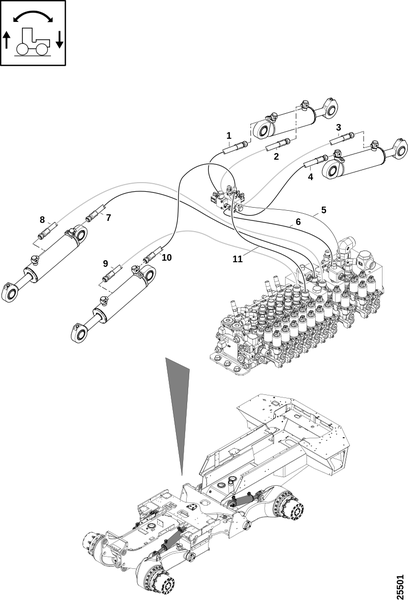 Соединения, гидроцилиндр рычага колеса