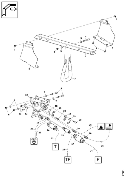 Держатель шлангов, стреловой рычаг