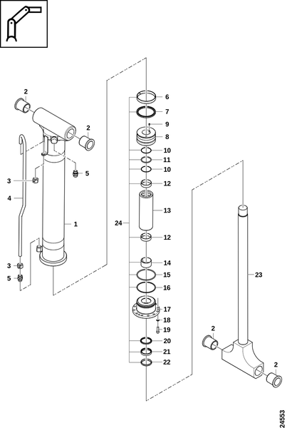 Гидроцилиндр, параллельный рычаг