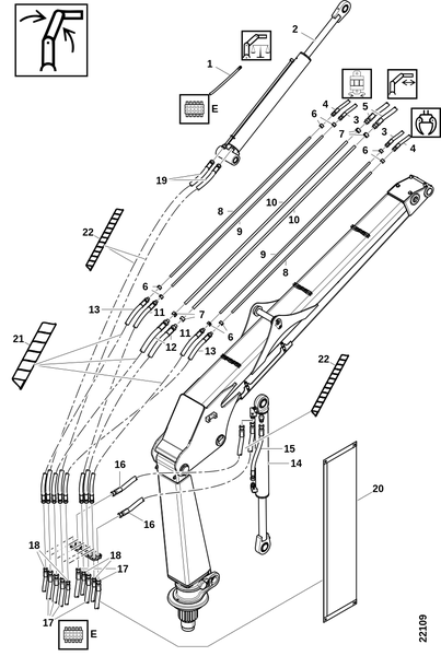 Шланги и трубы, подъёмный рычаг